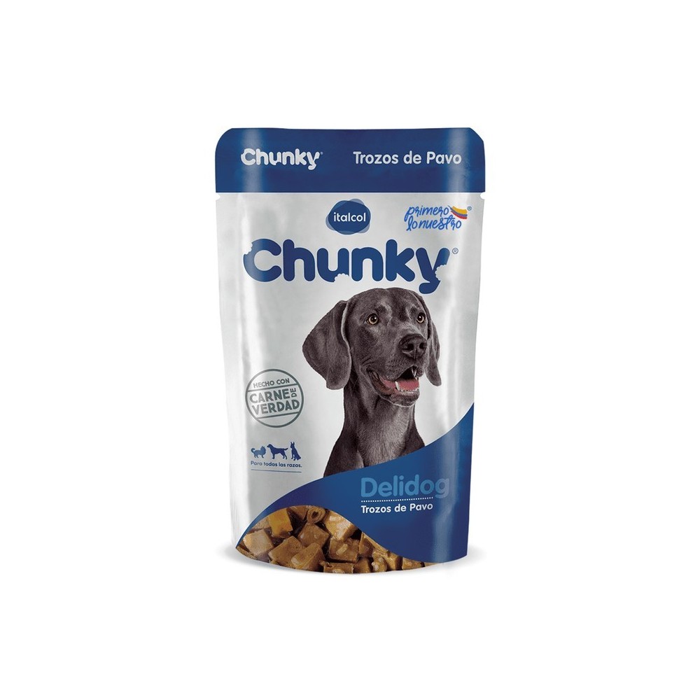 Comida humeda para perros de trozos de carne de res Chunky Delidog 250 gr  Caja * 6 und